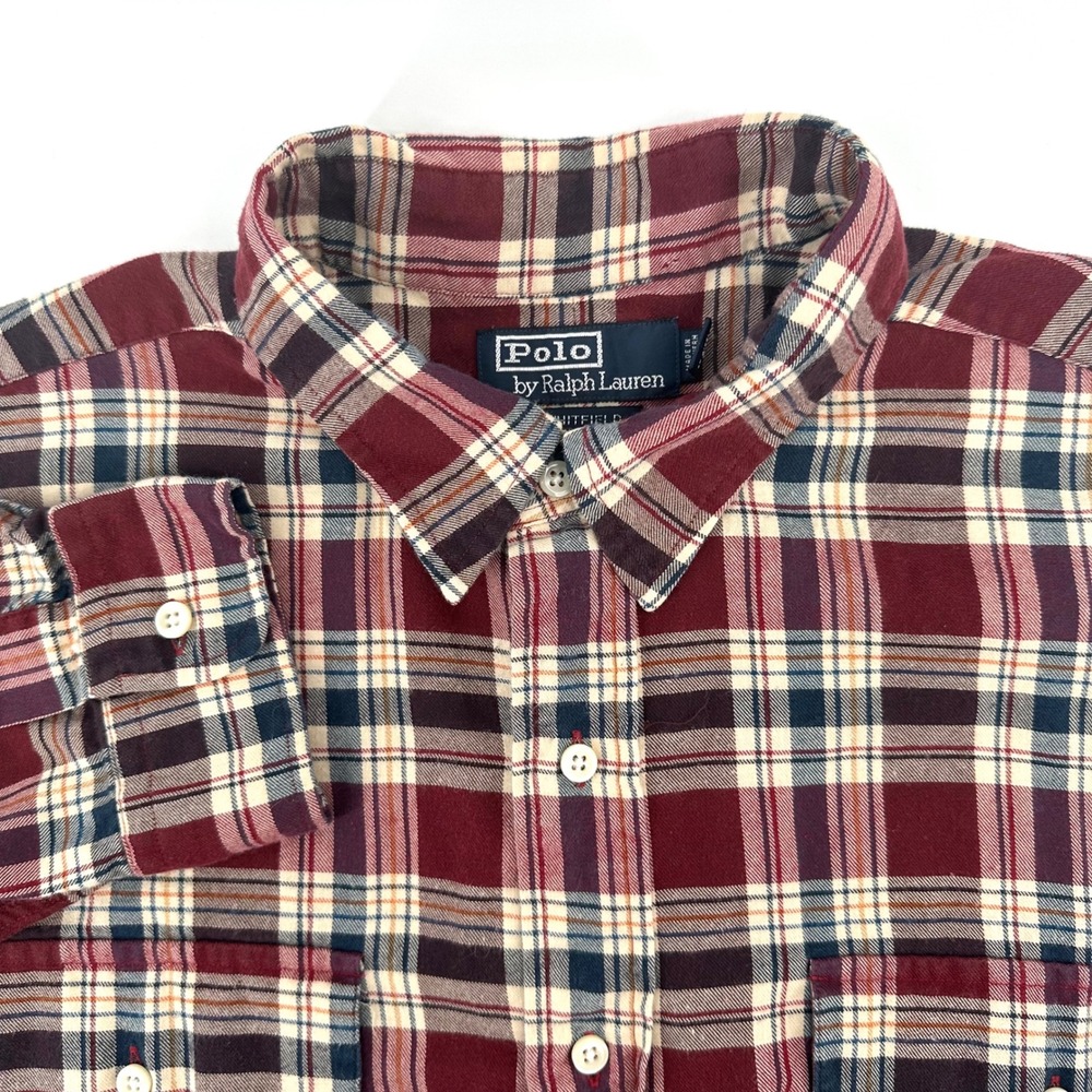 Polo Ralph Lauren Whitfield Red Plaid Cotton Flannel Shirt Mens XL Vintage